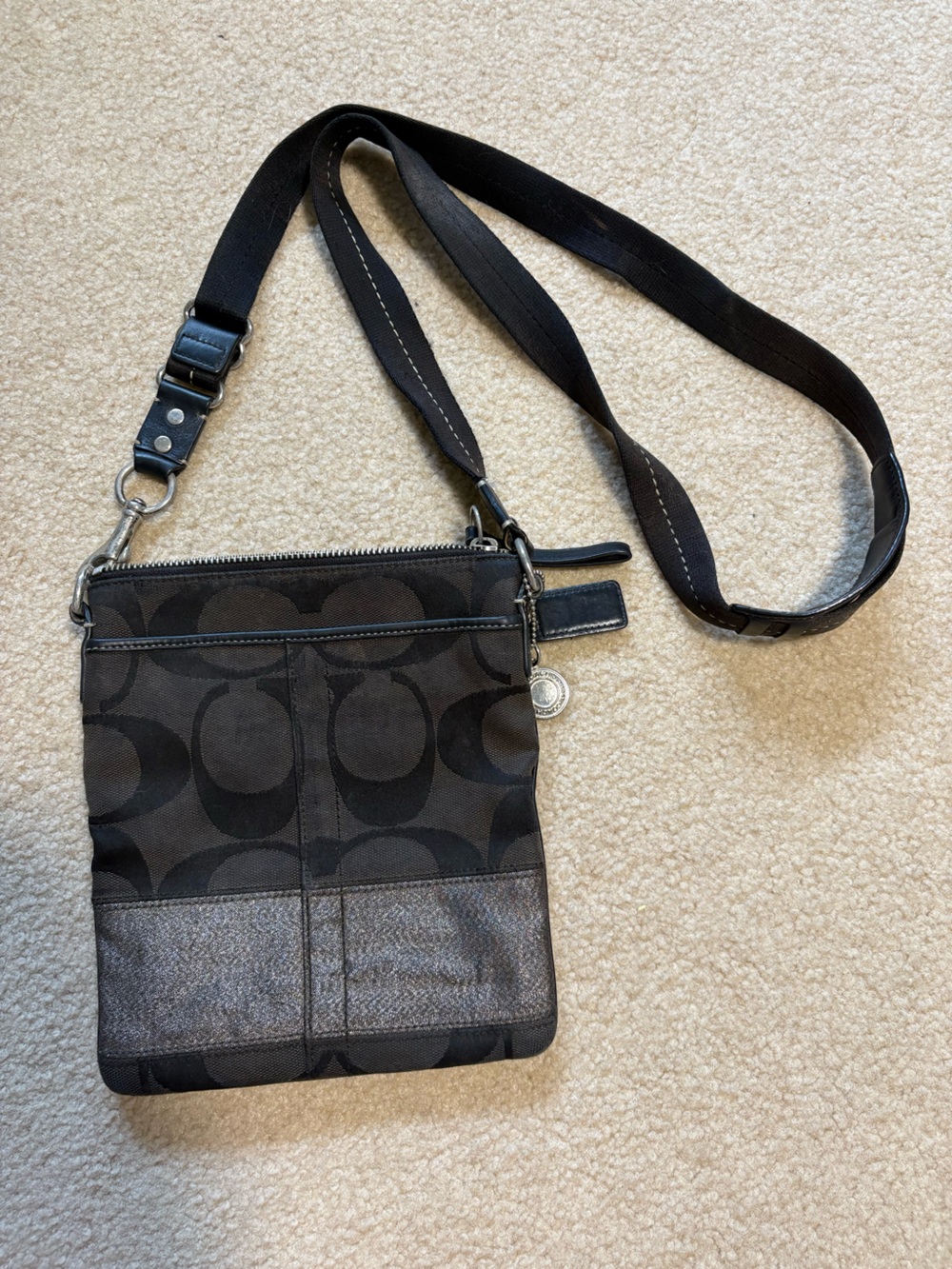 Coach Brown and Black Signature Crossbody Bag